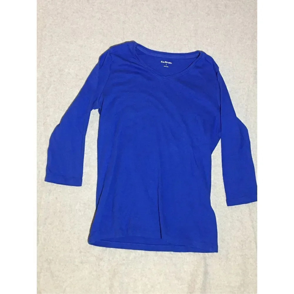Womens Kim Rogers Shirt Size Small Blue Long Sleeve Capsule Wardrobe Basic